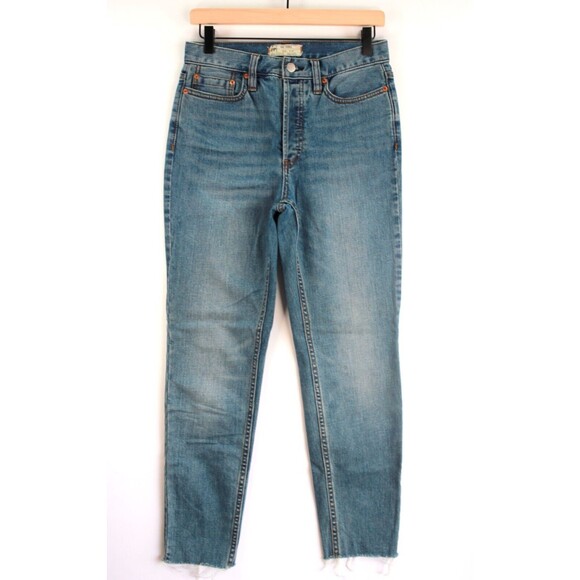 Free People Womens Jeans Blue Denim Cropped Tapered Medium Wash Zip Fly Size 27 - Picture 1 of 9